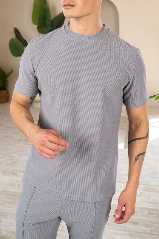 Pleated Slim Fit T-Shirt - Grey