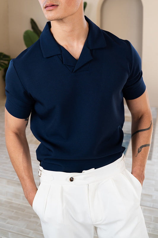 Scuba Open Neck Revere Polo - Navy
