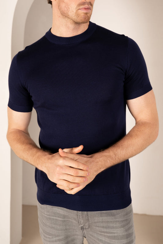 Ultra Fine Slim Fit Knit T-Shirt - Navy