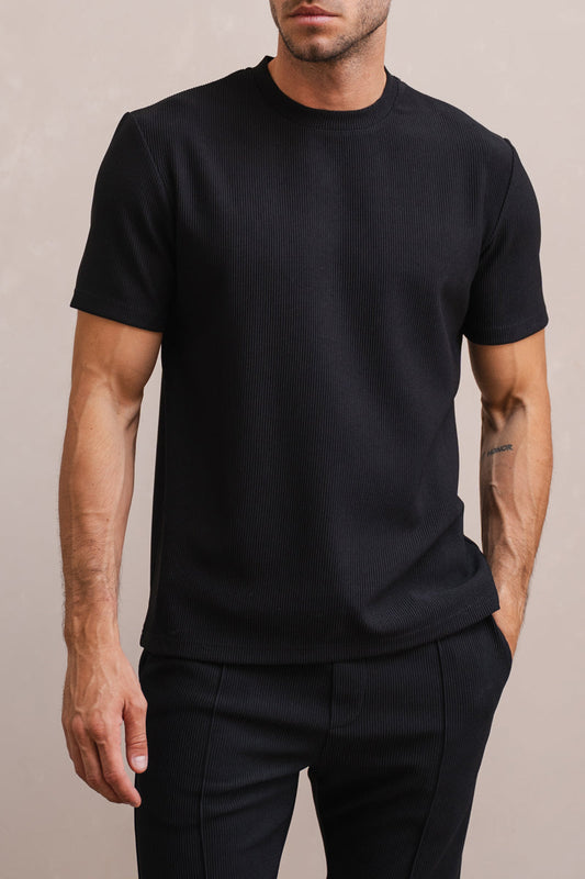 Pleated Slim Fit T-Shirt - Black