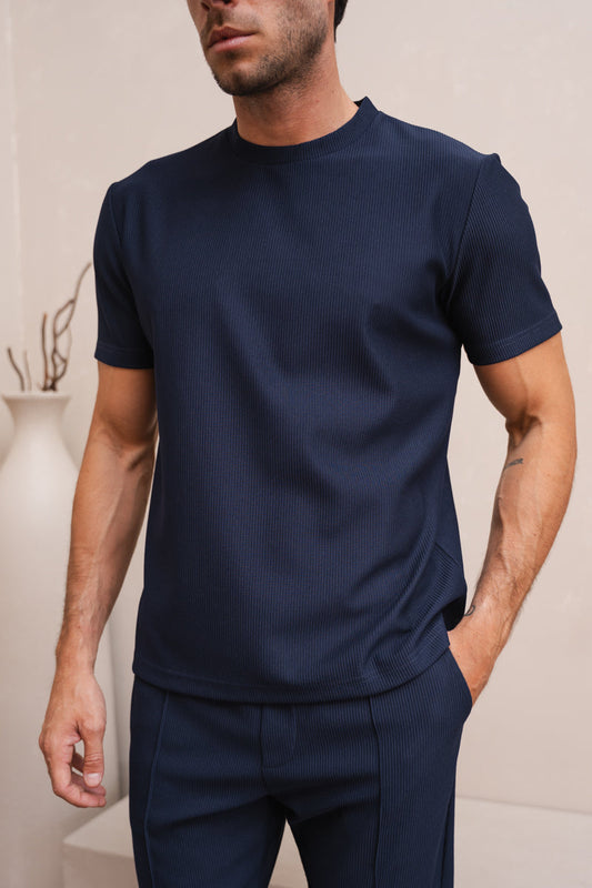 Pleated Slim Fit T-Shirt - Navy