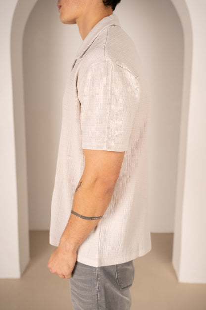 Seersucker Revere Collar Shirt - Grey