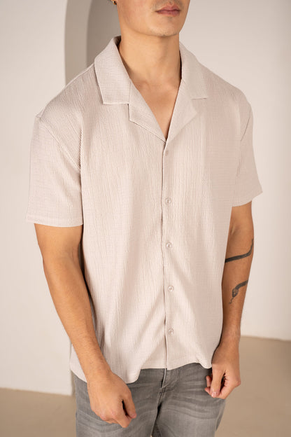 Seersucker Revere Collar Shirt - Grey